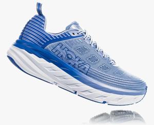 Hoka One One Women's Bondi 6 Road Running Shoes White/Blue Sale Online [LPCJX-5138]